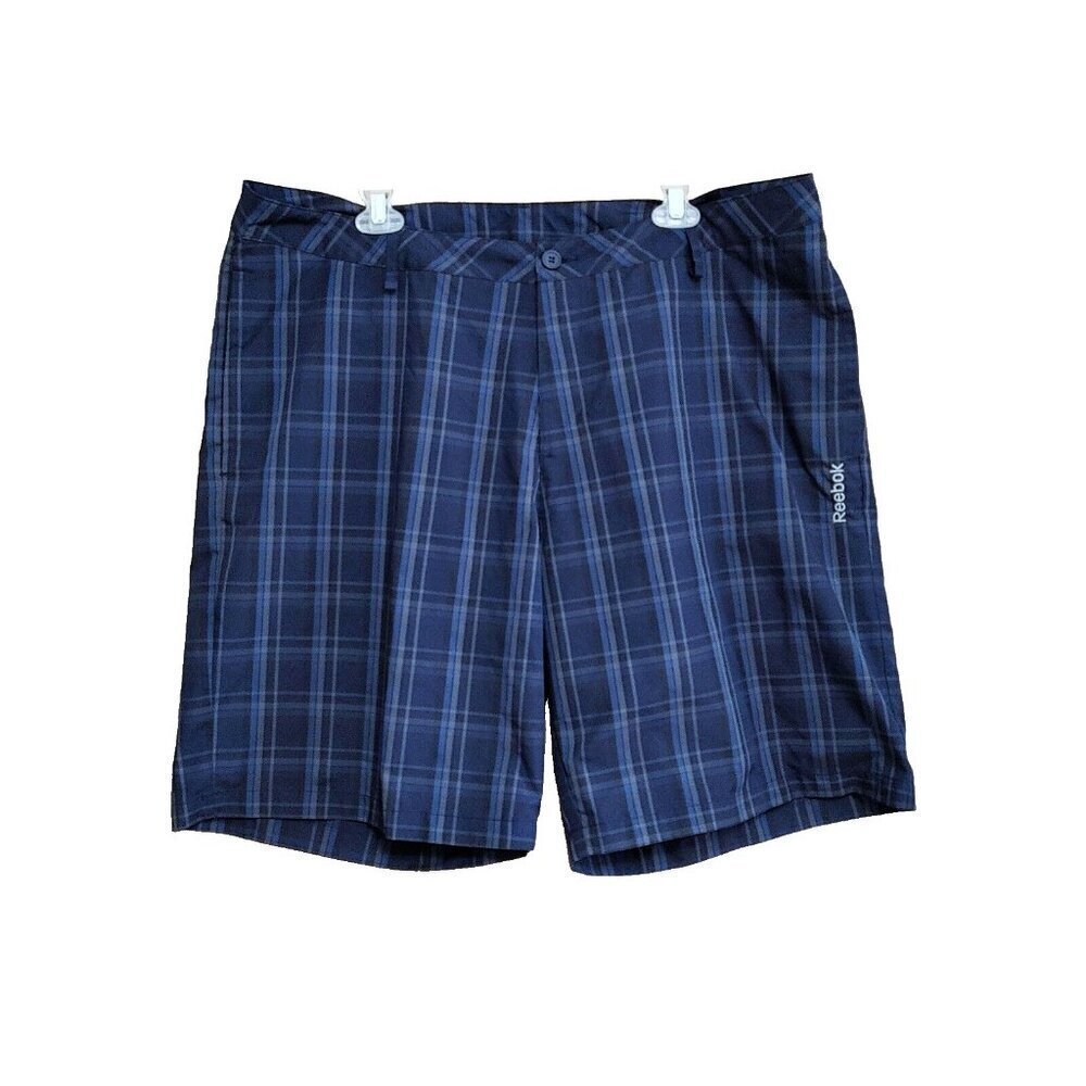 Reebok  Mens Polyester Golf Shorts 2XL Blue Plaid Casual Shorts